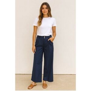 NWT KanCan Navy Blue High Rise Wide Leg Chino Trouser Pants Size 14